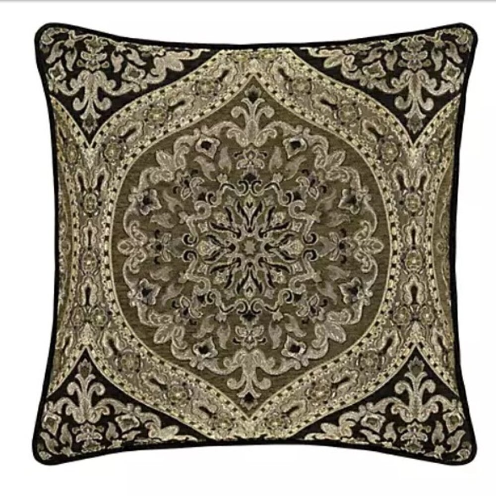 J.Queen Terra 20" Square Pillow Green Black‎ Gold Decorative Bed Pillow New